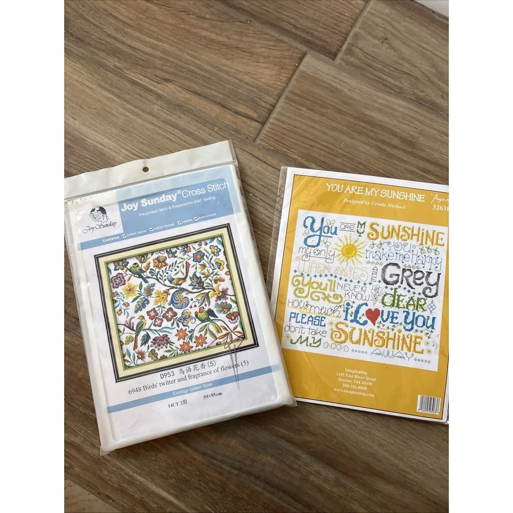 DIY Lot of 2 Cross Stitch Embroidery Kit Birds Sayings - New